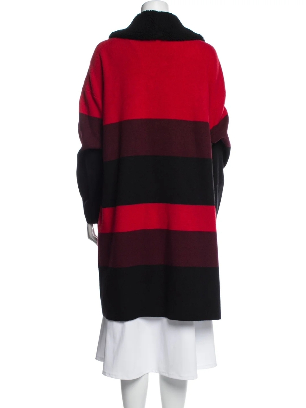 St. John Red/Black Wool Striped Sweater Jacket Fur Collar Size XL - Picture 3 of 13